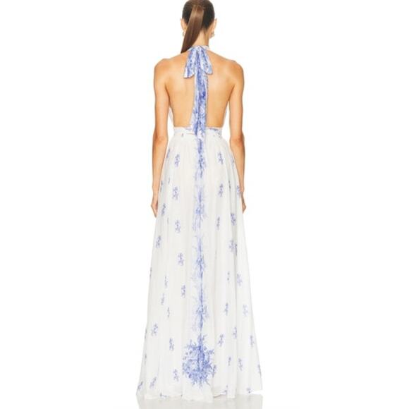LoveShackFancy Lilah Dress Floral Halter Tie Maxi Victorian Blue White XS / S - Picture 5 of 12